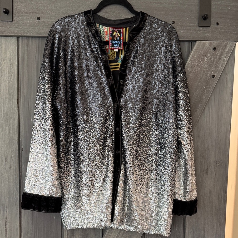 Johnny Was Black and Silver Sequin Jacket